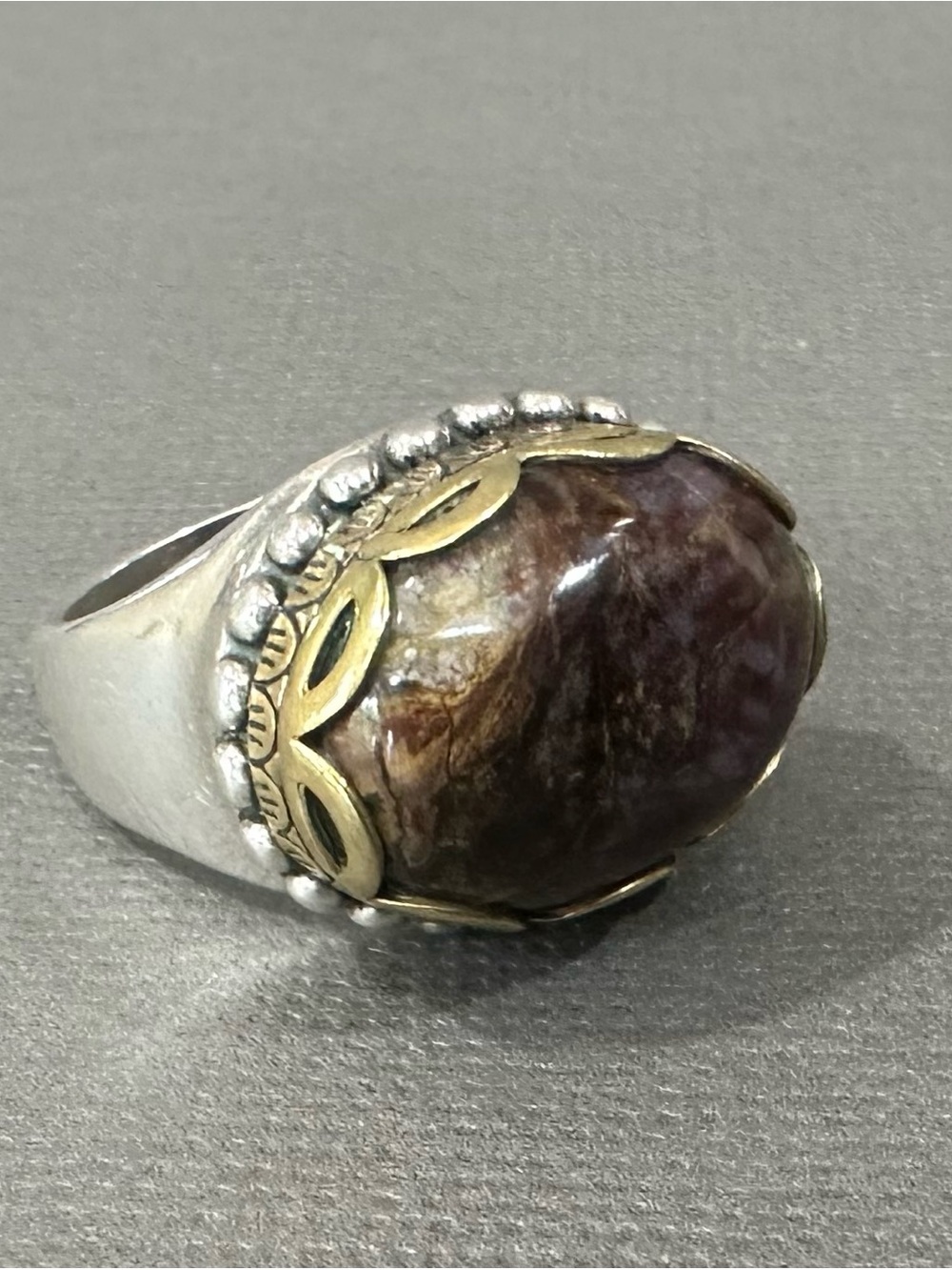 Carolyn Pollack Relios Oval Fire Agate Ring Sterling Silver & Brass Size 7